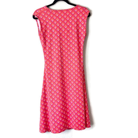 Lesley Evers Purple & Orange Retro Geo Print Surplice Neck Dress Size Large - Picture 2 of 6